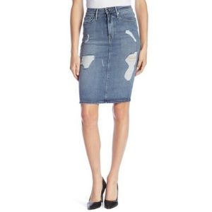 GOOD AMERICAN High Waist Pencil Distressed Skirt